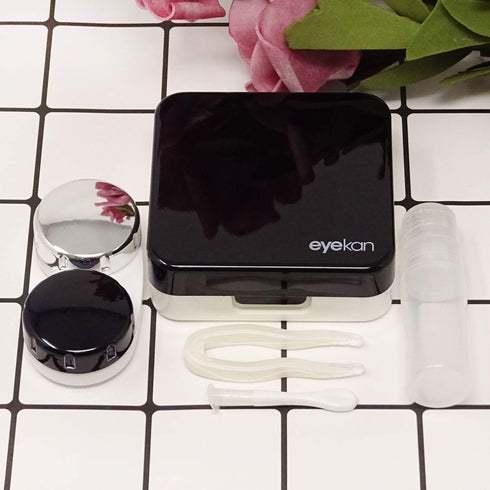 Honbay Fashion Travel Contact Lens Case Kit, Mini Contact Lens Box with Mirror (Black)