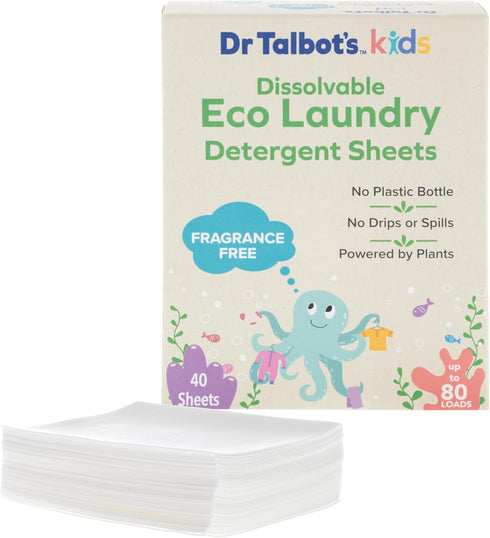Dr. Talbot's Kids Eco Laundry Detergent Sheets Fragrance Free, Gentle on Skin,