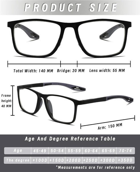 Hubeye TR90 Sports Reading Glasses - 3 Pairs for Men and Women, Ultralight Flexible Anti-Blue Light Readers +3.0