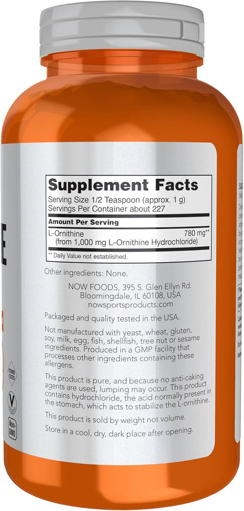 NOW Foods L- Ornithine Powder, 8-Ounce for Protein Metabolism and Urea Detox