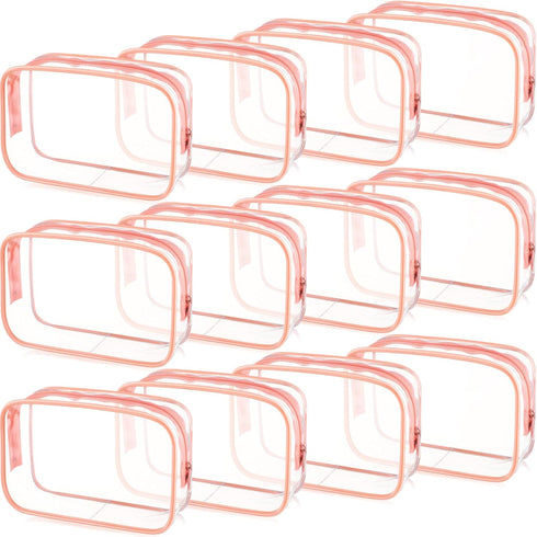 Weewooday 12 Pieces Clear Cosmetics Bag, Waterproof Makeup Bag, Portable Toiletry Carry Pouch, Pink, Small