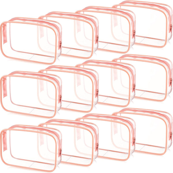 Weewooday 12 Pieces Clear Cosmetics Bag, Waterproof Makeup Bag, Portable Toiletry Carry Pouch, Pink, Small