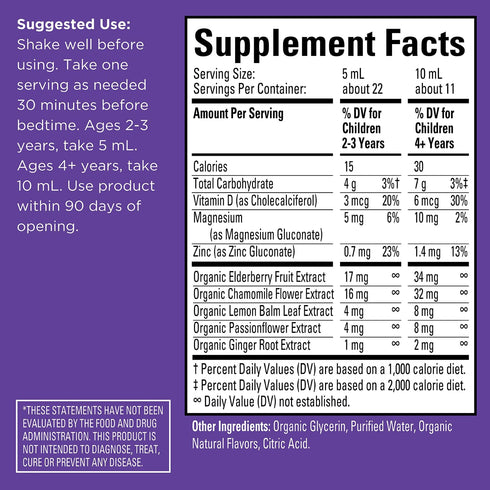 Hyland's Kids Melatonin-Free Organic Sleep Calm + Immunity Liquid, Sugar-Free, Grape Flavor, 4 Fl. Oz.