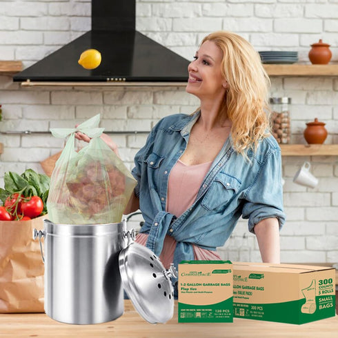 1-2 Gallon Compostable Trash Bags, 120 Count Biodegradable Kitchen Garbage Bags for Countertop Bin, ASTM D6400 Certified