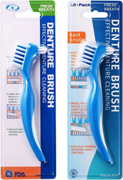 Lit-Pack 2 Pack Denture Clean Toothbrush for Denture Care Tool w/Multi Layered Ordinary