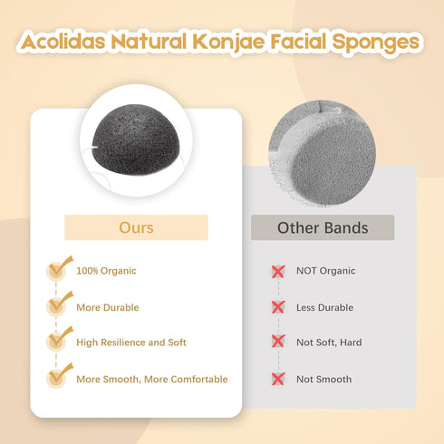 Konjac Organic Cleansing Exfoliating Facial Sponges Set - Natural Charcoal Face Sponge for Skincare