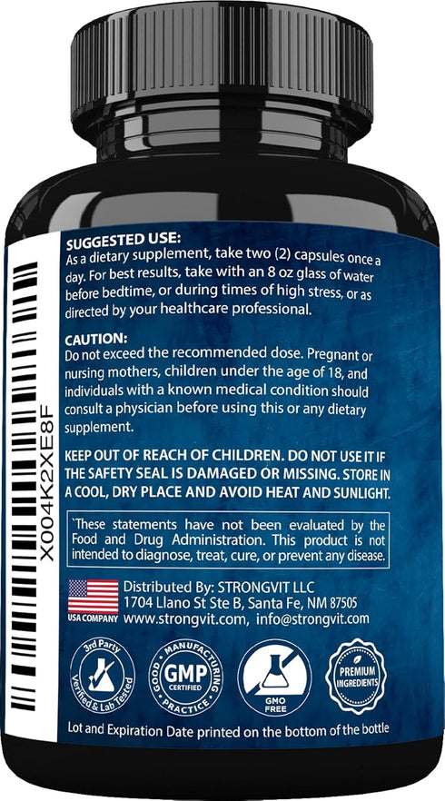 StrongVit Cortisol Supplements for Women and Men with Magnesium, Ashwagandha & L-Theanine. High Cortisol Reducer