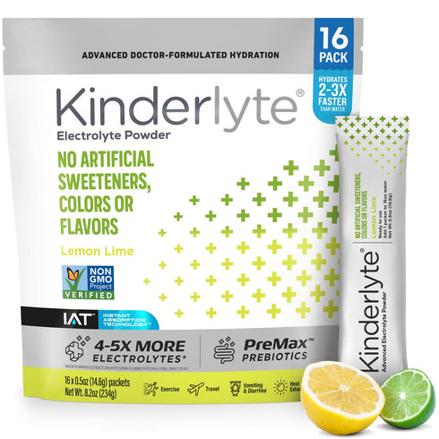 Kinderlyte Electrolyte Powder, Advanced Hydration, Easy Open Packets, Supplement Drink Mix (Lemon Lime, 16 Count)