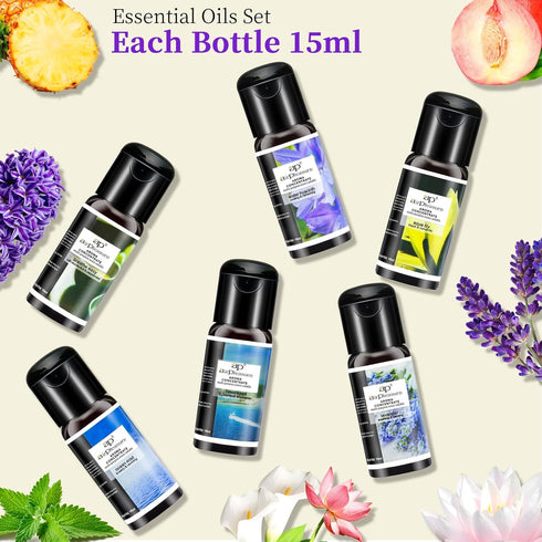 Essential Oils Reborn Aroma Oils Multifunction Blends Gift Set Oils for Aromatherapy Diffuser, Humidifier, Fresher, Natural Aroma Oils, 6 Bottles, 15 ML