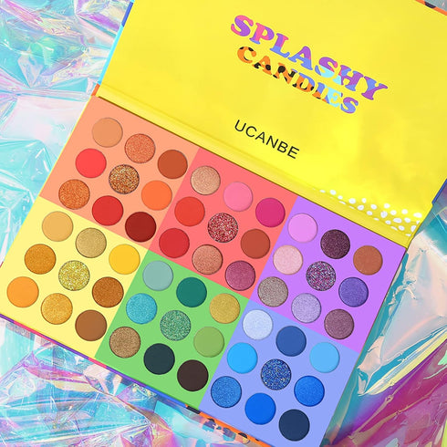 UCANBE 54 Colors Splashy Candies Eyeshadow Palette + 15pcs Makeup Brush Set: Highly Pigment, Long Lasting