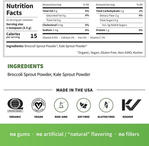 Sprout Living Organic Broccoli and Kale Sprout Mix, Freeze Dried Superfood Greens Powder, 100% Pure, Vegan, Non-GMO,