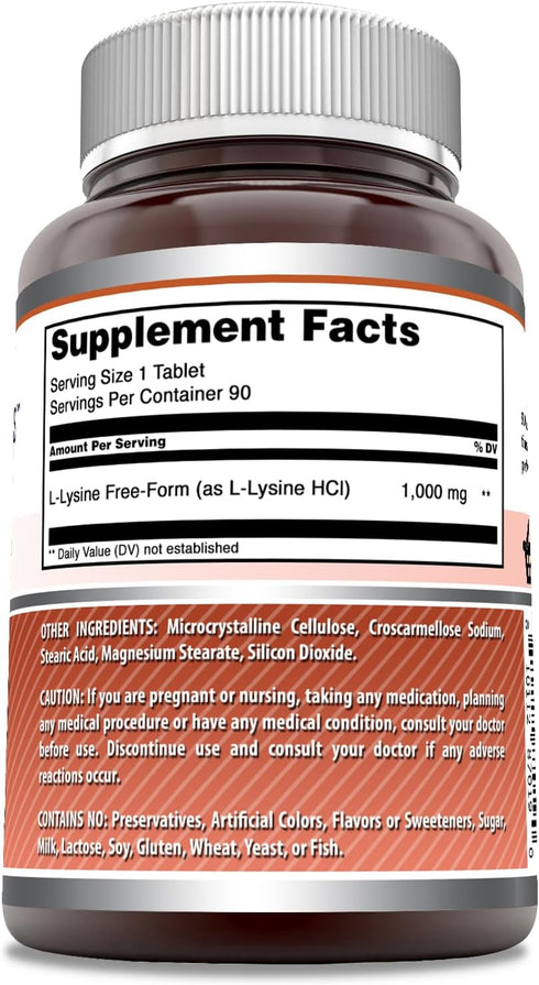 Amazing Formulas L-Lysine 1000mg Supplement, Non-GMO, Gluten Free, Made in USA (90 Count)