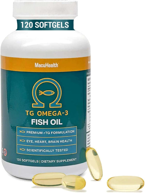 Macuhealth Omega 3 Fish Oil - 1100mg DHA, 1100mg EPA, Eye & Brain Health Supplement, 120 Softgels
