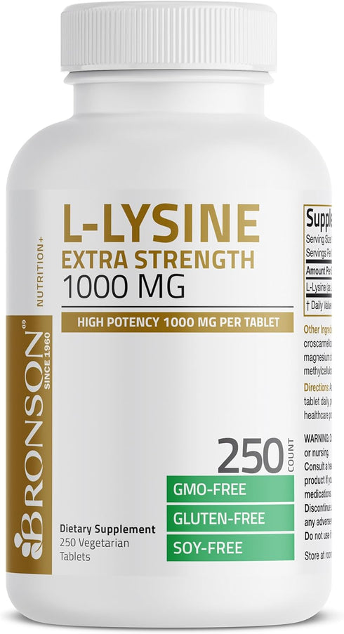 Bronson L-Lysine Extra Strength 1000 MG per Tablet, High Potency Immune Support, 250 Vegetarian Tablets