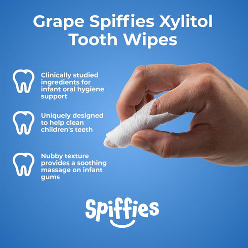 Baby Teeth Wipes, Grape Flavor, Xylitol-Enriched Dental Wipes, 20 Count, Pack of 3