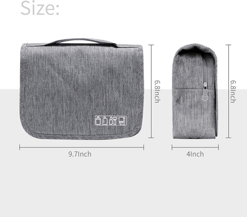 Large Capacity Toiletry Bag with Hanging Hook for Men and Women, Waterproof Travel Cosmetic Bag in Grey