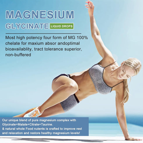 Magnesium Glycinate Liquid Drop, Triple Absorption Supplement, Sugar-Free, with Potassium, 1 Pack