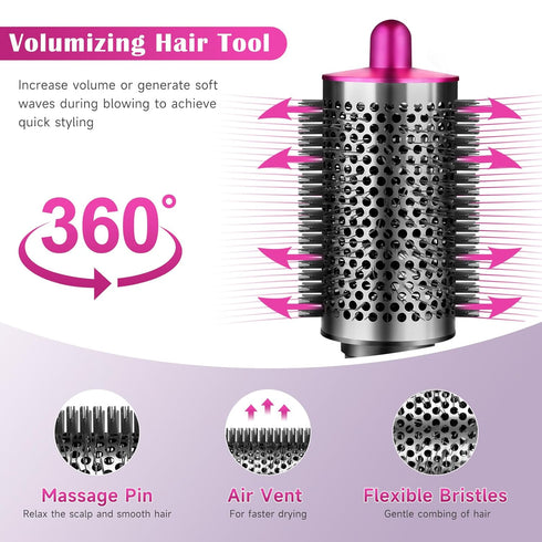 Large Round Volumizing Brush for Dyson Airwrap Attachments, Big Size Hair Styler Blow Dryer Brush (Rose)
