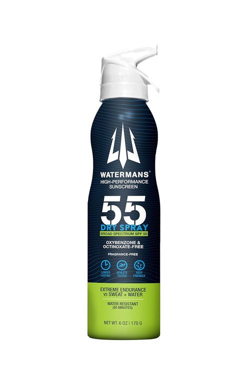 Watermans SPF 55 Dry Spray Sunscreen, Reef Safe, Broad Spectrum for Face and Body, Fragrance Free, Oxybenzone Free