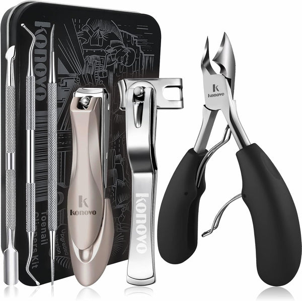 Toenail Clippers for Seniors | Heavy Duty Nail Clippers Kit for Thick Toenails, Long Handle, 6Pcs Black