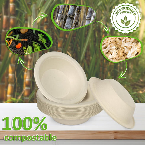 Paper Bowls, 100% Compostable Disposable 12 Oz Soup/Salad Bowls, 125 Pack, Eco-Friendly
