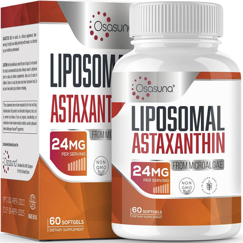 Liposomal Astaxanthin Supplement 24 MG, Maximum Absorption, Antioxidant Stronger Than VIT C, Non-GMO & Gluten Free - 60