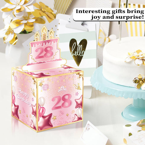 Joycard 28th 28 28th 35PCS Birthday Money Box for Women or Her, Years Old Birthday Decorations, Fun Pull-Out Cash Gift