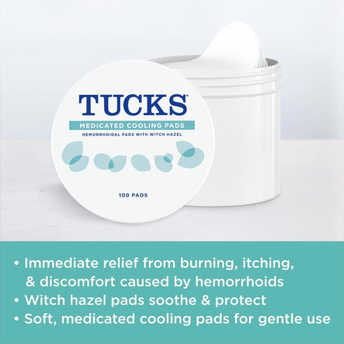 TUCKS Medicated Cooling Pads, 200 Count Witch Hazel Pads for Sensitive Areas, Cleanse and Protect from Irritation