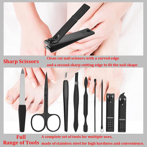 Professional Manicure Pedicure Set, 9 in 1 Stainless Steel Nail Clipper Tools with Portable Packaging Case