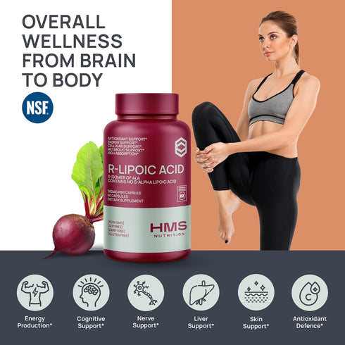 Stabilized R-Lipoic Acid 300mg Per Serving, R Alpha Lipoic Acid ALA Supplement for Nerve, Energy & Metabolism Support,