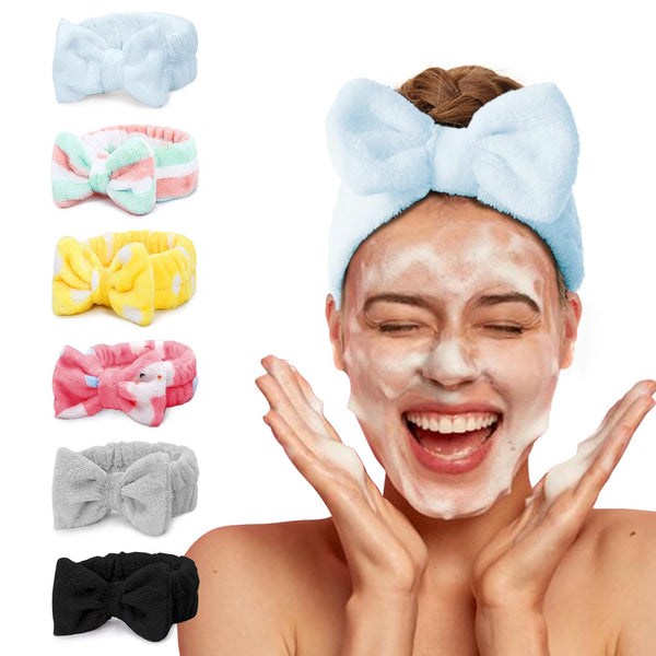 LADES Spa Headband - 6 Pack Makeup Headbands for Women, Bow Hair Band Soft Coral Fleece for Washing Face