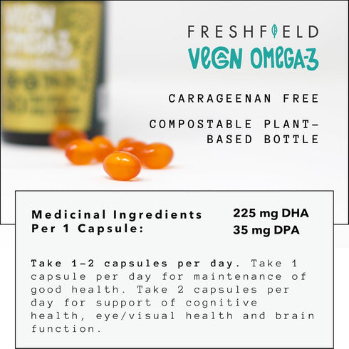 Freshfield Vegan Omega 3 DHA: Algae Oil, Plant Based Omega for Heart, Brain, Joint Health, No Heavy Metals