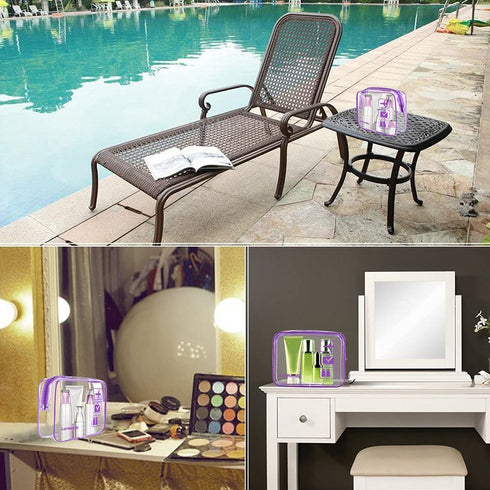 Lermende 2pcs Clear Toiletry Bag, TSA Approved Travel Bag, Quart Sized Makeup Cosmetic Bag (Purple, 3 Pack)