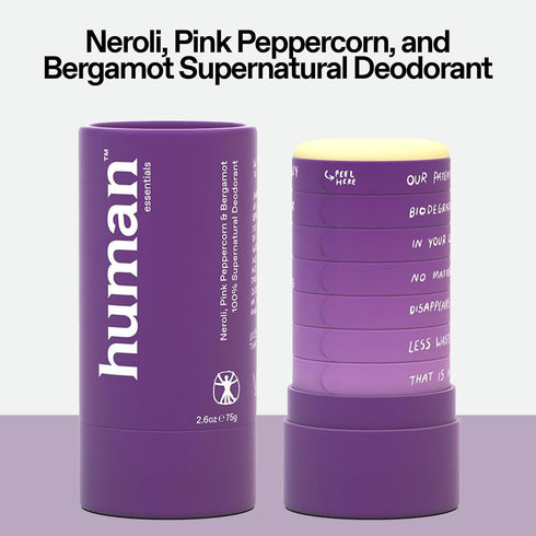 Human Essential Deodorant: Natural Ingredients, 48 Hour Odor Control, Aluminum & Plastic Free (NEROLI, PINK PEPPERCORN,