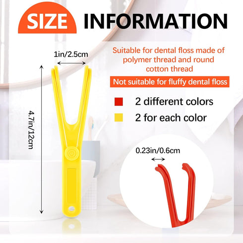 Chengu 4 Pieces Dental Floss Holder - Reusable Flosser Handle for Oral Clearing (Red, Yellow)