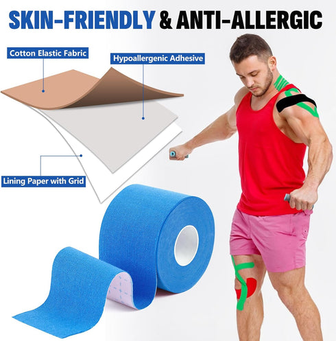 NUITPY 16 16 2 inch 16.4 Rolls Kinesiology Tape, Colors x Feet Waterproof Athletic Tape, Uncut Kinetic Tape, Elastic
