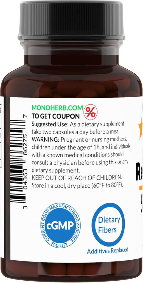 Trans Resveratrol 500 mg - 60 Veg Capsules, 250 mg per Capsule, Serving Size 2 Capsules: 500 mg, 30 Servings