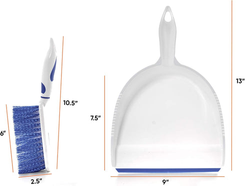 Dustpan and Brush Set, Hand Broom with Ergonomic Grip Handle, Blue Hand Brush by Superio for Easy Dirt Pickup
