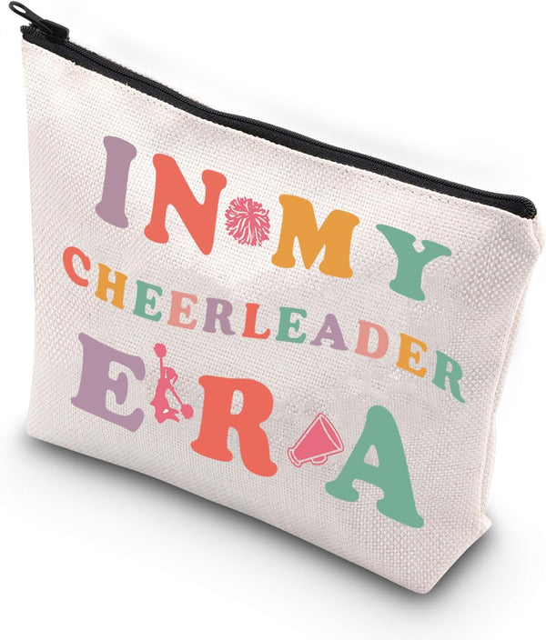 Cheerleader Makeup Cosmetic Bag, Cheerleading Gift, Makeup Zipper Pouch Travel Bag (IN MY CHEERLEADER ERA)