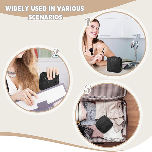4.5" Mini Makeup Bag for Women, Small Black Cosmetics Bag for Purse, Portable Pouch with Zipper for Girls