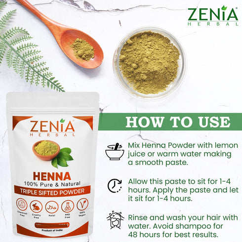 Zenia 100% Pure & Natural Henna Powder, 100 grams (3.5 oz), Orange-Red Hair Color, No Chemicals