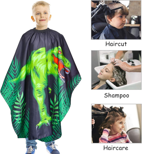 Kids Haircut Cape Waterproof Barber Cape Cover, Dinosaur Hair Cutting Cape for Boys with Adjustable Snap Closure