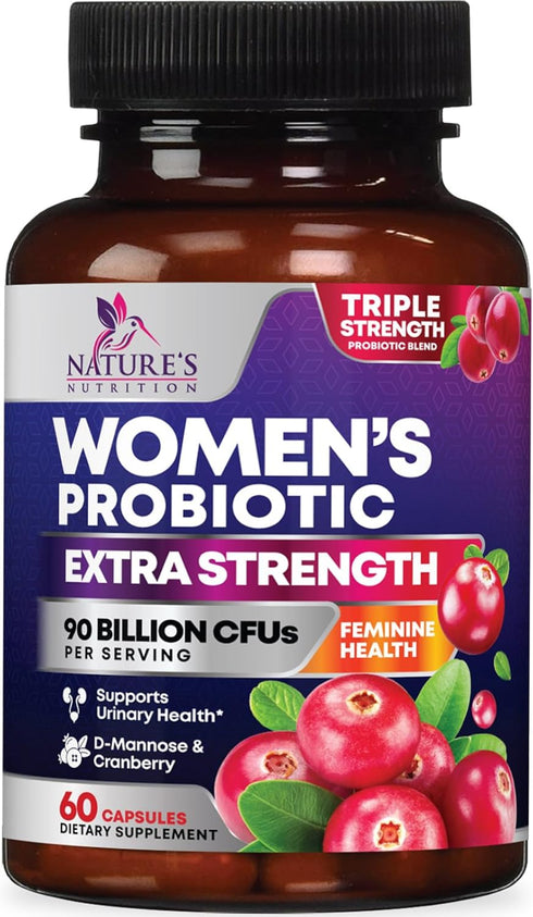 Probiotics for Women with Prebiotics - 90 Billion CFU, 16 Strains, Cranberry & D-Mannose - 60 Capsules for Health