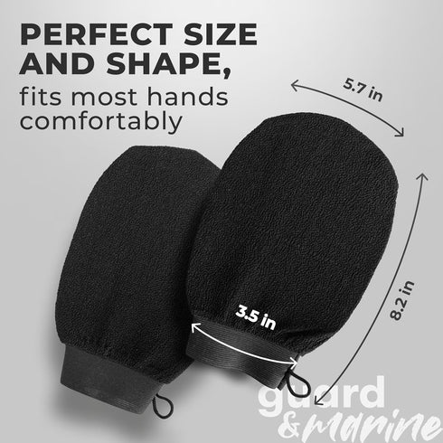 GUARD&MARINE Exfoliating Korean Bath Gloves - Set of 2 pcs, Tirkish Kessa Mitts for Body Scrub and Deep Cleansing