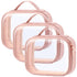 PACKISM TSA Approved Toiletry Bag, 3 Pack Clear Makeup Bags with Handle for Travel Essentials, Quart-sized Rose Pink