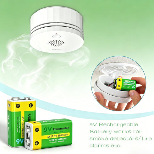 Svenirven 9V Battery,3600mAh 9V Rechargeable Batteries for Smoke Detector