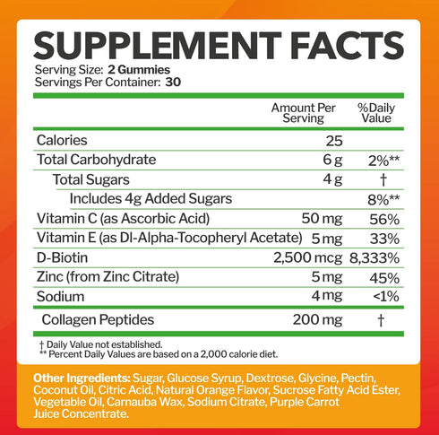 Collagen Peptides Gummies with Biotin, Vitamin C & E for Hair, Skin, Nails & Joints, 60 Gummies, Gluten-Free