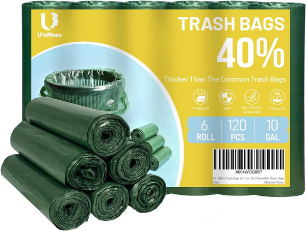 UNMEEE 10 Gallon Trash Bags 120 Counts Extra Strong Tall Garbage Bags, Biodegradable