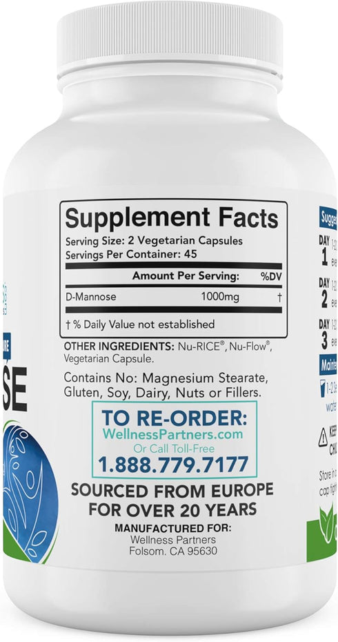 UTI Slip D-Mannose Non-GMO Organic Source Veggie Capsules, 90 Count (500 Mg)