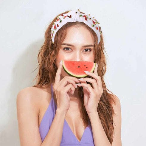 Watermelon Rhinestone Crystal Headbands for Women's Summer Beach Vacation Outfits (Watermelon 1, Set of 3)